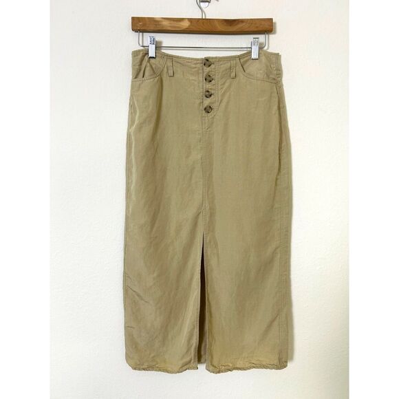 Massimo Dutti Skirt Womens S Midi Beige Button Front Slit Pockets A-Line minimal - Picture 1 of 10